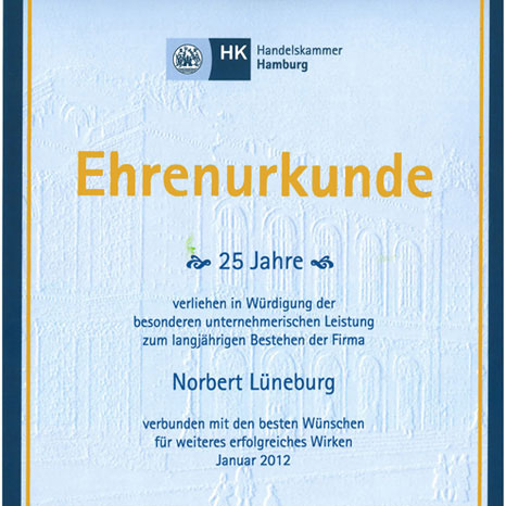 Ehrenurkunde HK Hamburg Norbert Lüneburg